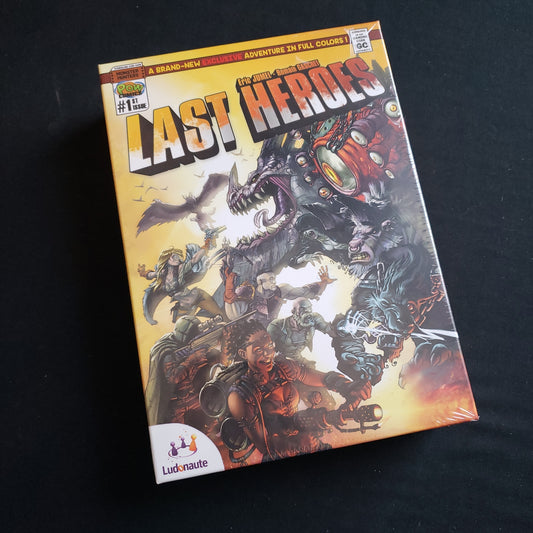 Image shows the front cover of the box of the Last Heroes board game