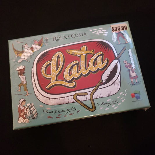Image shows the front cover of the box of the Lata board game