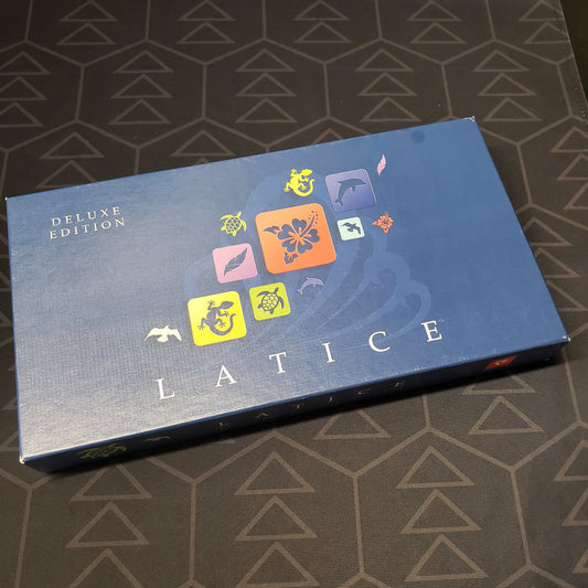 Image shows the front cover of the box for the Latice (Deluxe Edition) board game