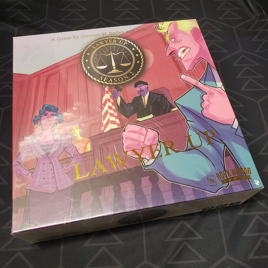 Image shows the front cover of the box for the Lawyer Up: Season 2 board game