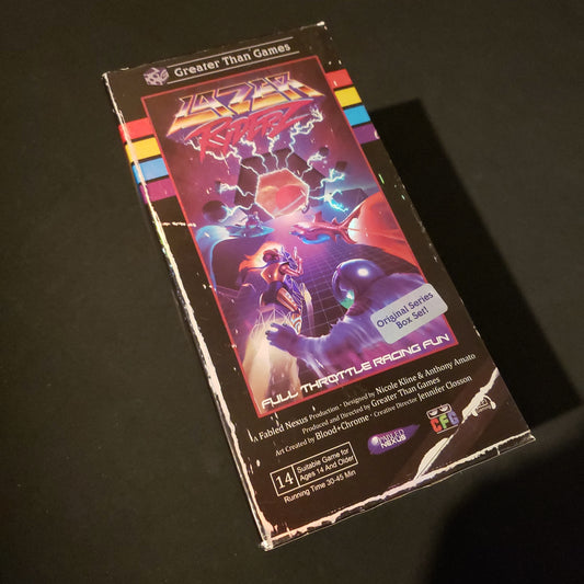 Image shows the front cover of the box of the Lazer Ryderz board game