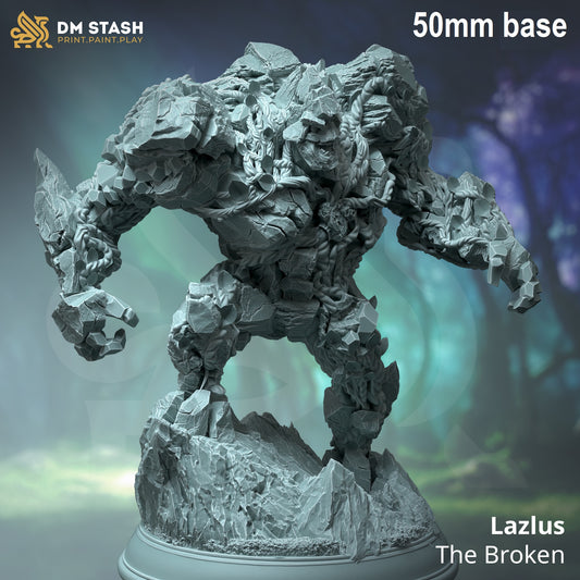 Image shows a 3D render of a rock golem gaming miniature
