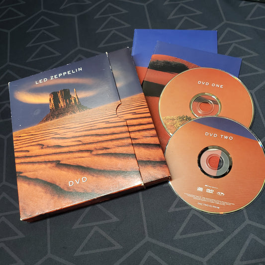 Image shows the case, outer box, inserts & two discs for the music concert compilation set Led Zeppelin on DVD