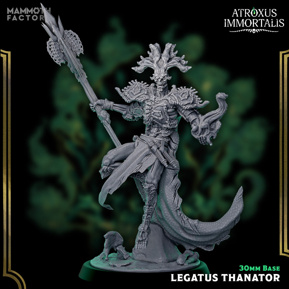 Image shows a 3D render of a skeleton commander gaming miniature.