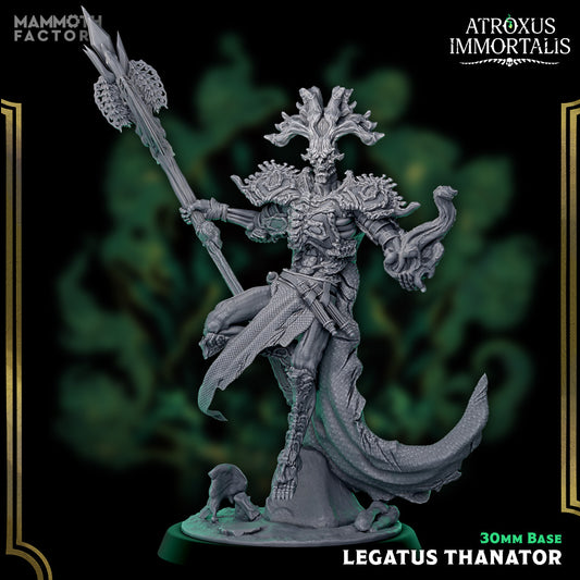 Image shows a 3D render of a skeleton commander gaming miniature.