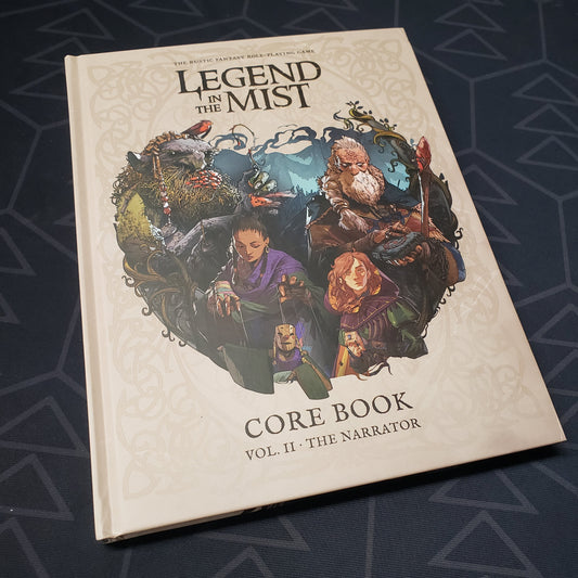 Image shows the front cover of the Core Book Vol II: The Narrator book for the roleplaying game Legend in the Mist