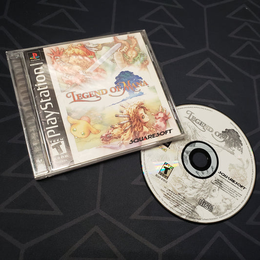 Image shows the jewel case with manual and disc for the video game Legend of Mana for Playstation 1