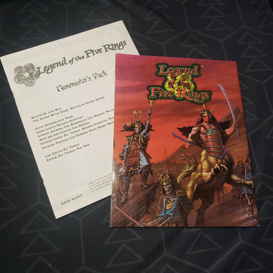 Image shows the front cover of the Revised Game Master's Pack & Screen for the roleplaying game Legend of the Five Rings 1E