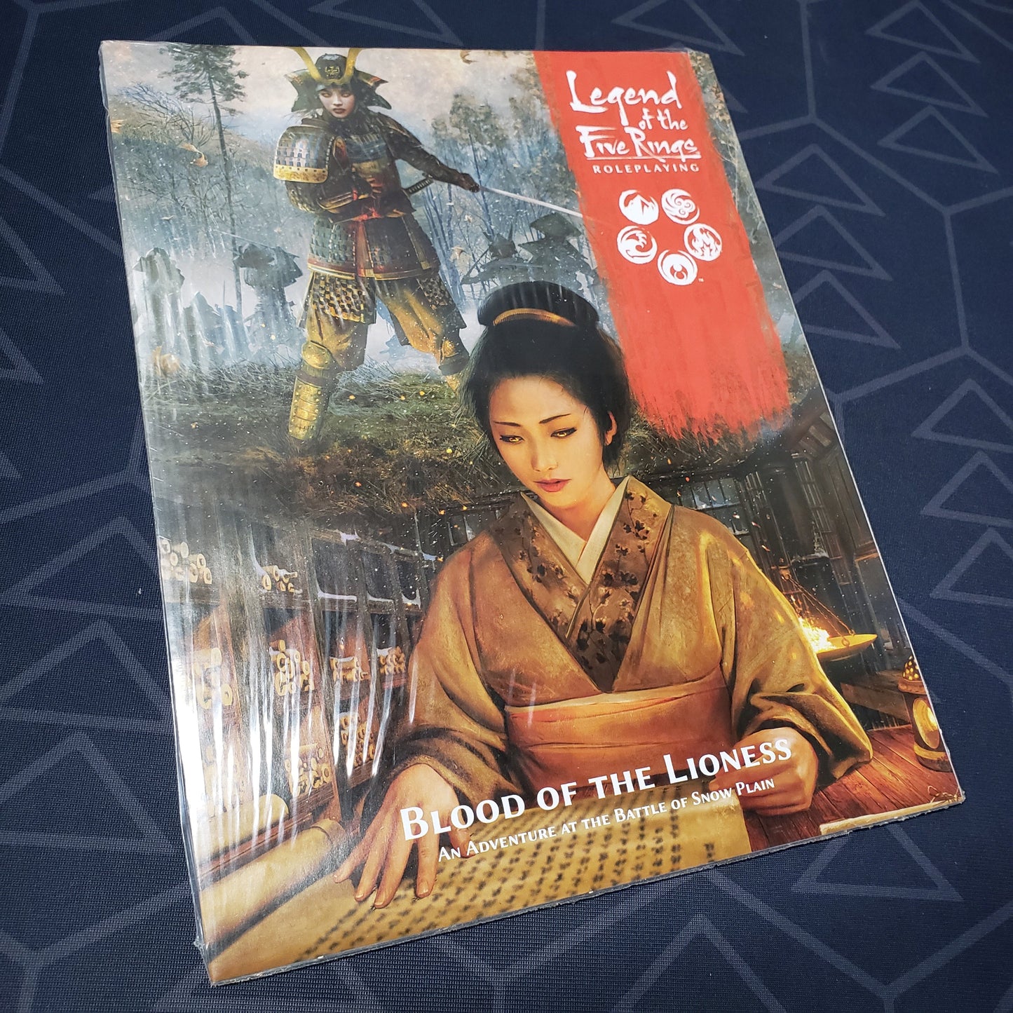 Image shows the front cover of the Blood of the Lioness book for the roleplaying game Legend of the Five Rings: Fifth Edition