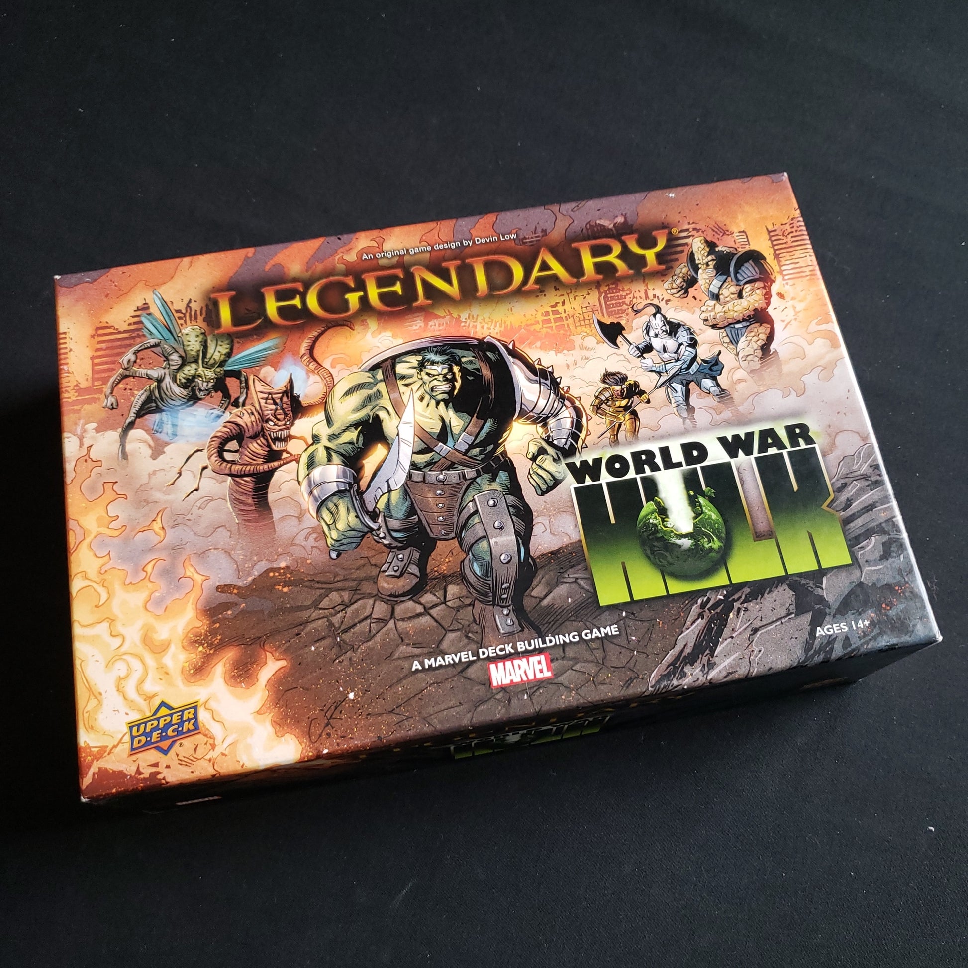 Image shows the front of the box for the World War Hulk Expansion for the Legendary Marvel card game