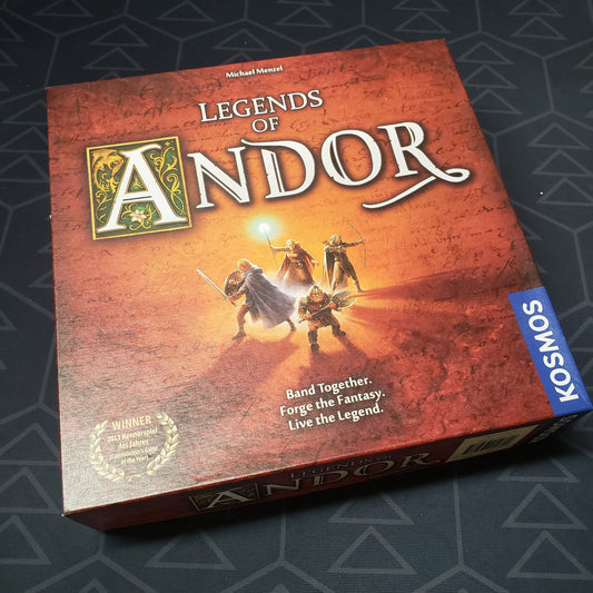 Image shows the front cover of the box of the Legends of Andor board game