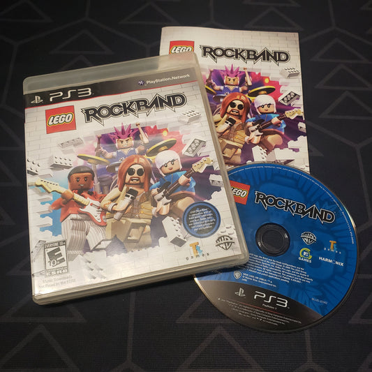 Image shows the case, manual and disc for the video game LEGO Rock Band for Playstation 3