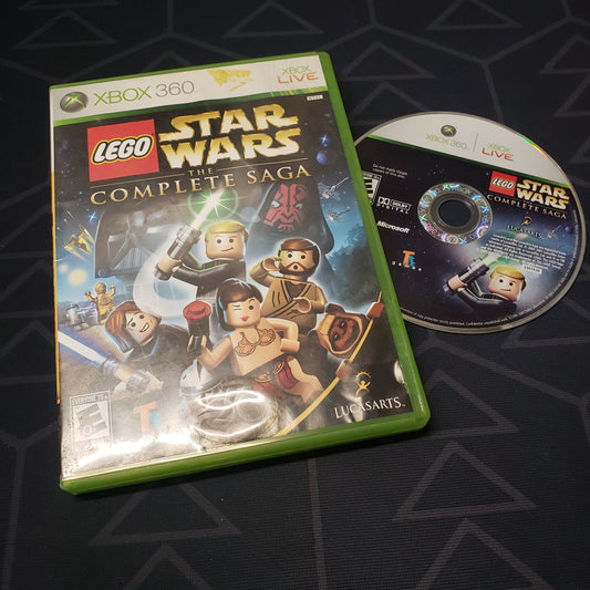 Image shows the case and disc for the video game LEGO Star Wars: The Complete Saga for Xbox 360