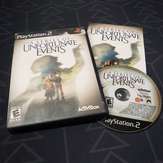 Image shows the case, manual and disc for the video game Lemony Snicket's A Series of Unfortunate Events for Playstation 2