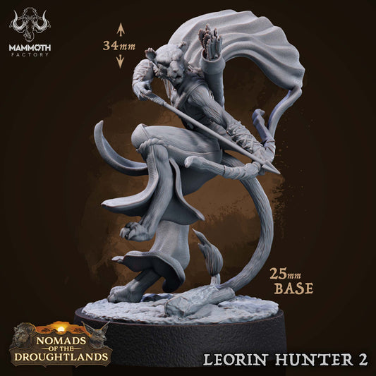 Image shows a 3D render of a leonin ranger gaming miniature.