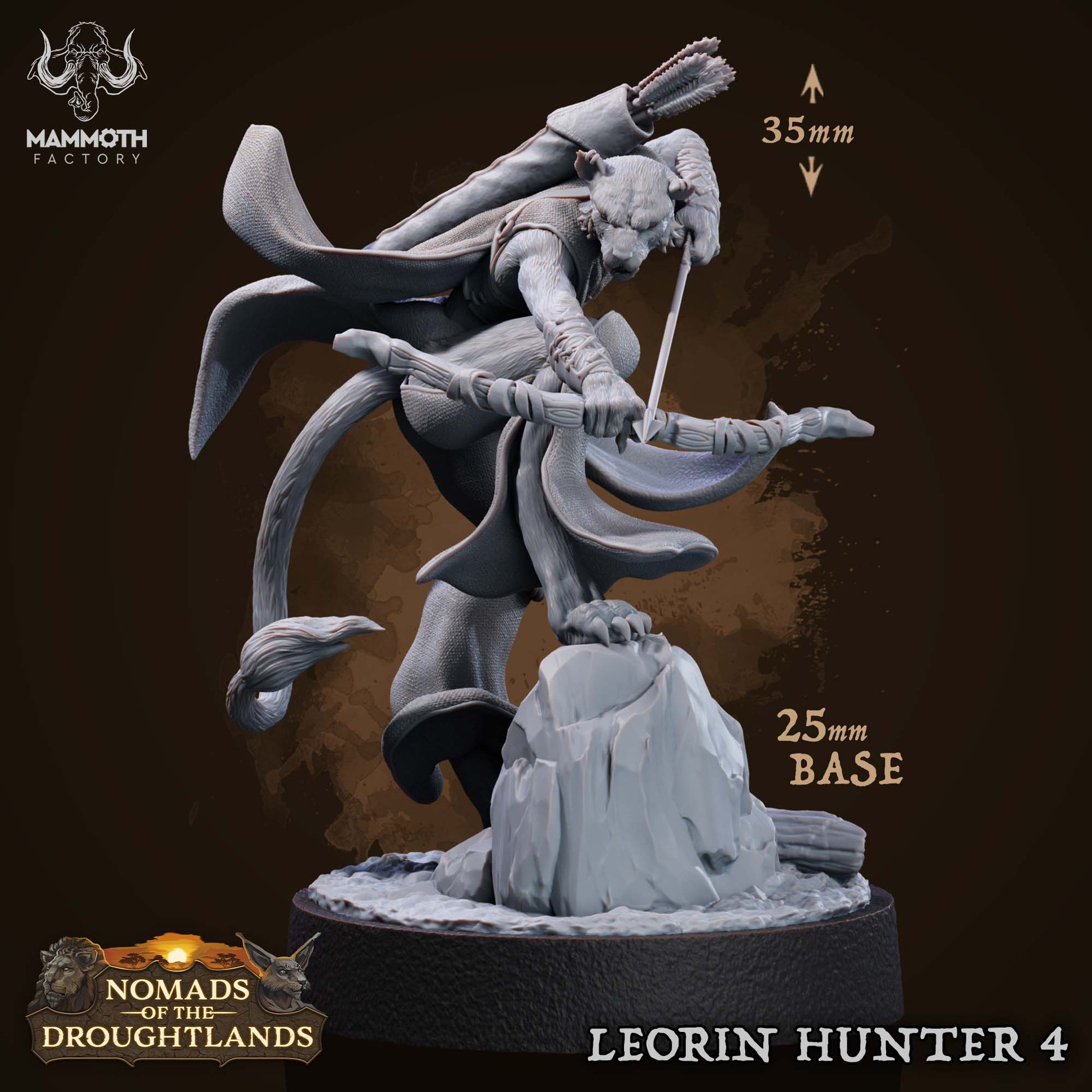 Image shows a 3D render of a leonin ranger gaming miniature.