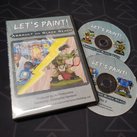 Image shows the case & two discs for the instructional video Let's Paint: Vol. 13 - Assault on Black Reach on DVD
