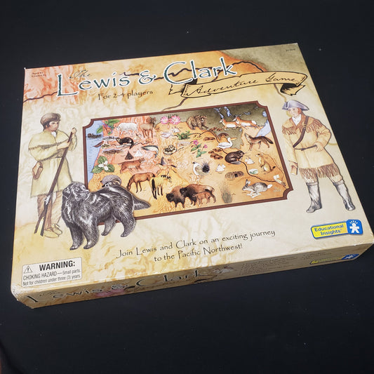 Image shows the front cover of the box of the Lewis & Clark Adventure board game