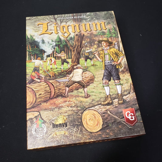 Image shows the front cover of the box of the Lignum board game