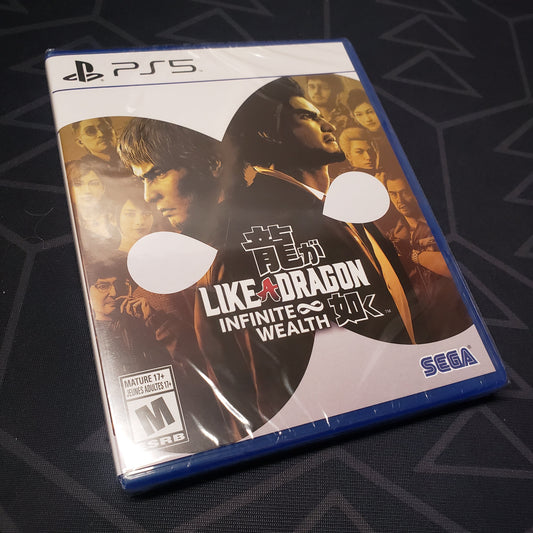 Image shows the front of the case for the video game Like a Dragon: Infinite Wealth for Playstation 5