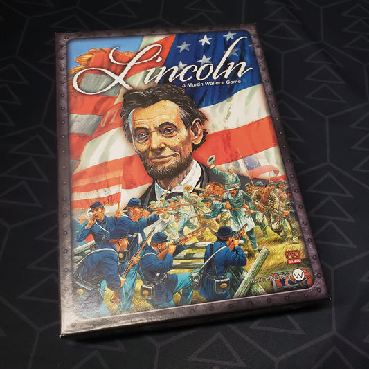 Image shows the front cover of the box for the Lincoln board game