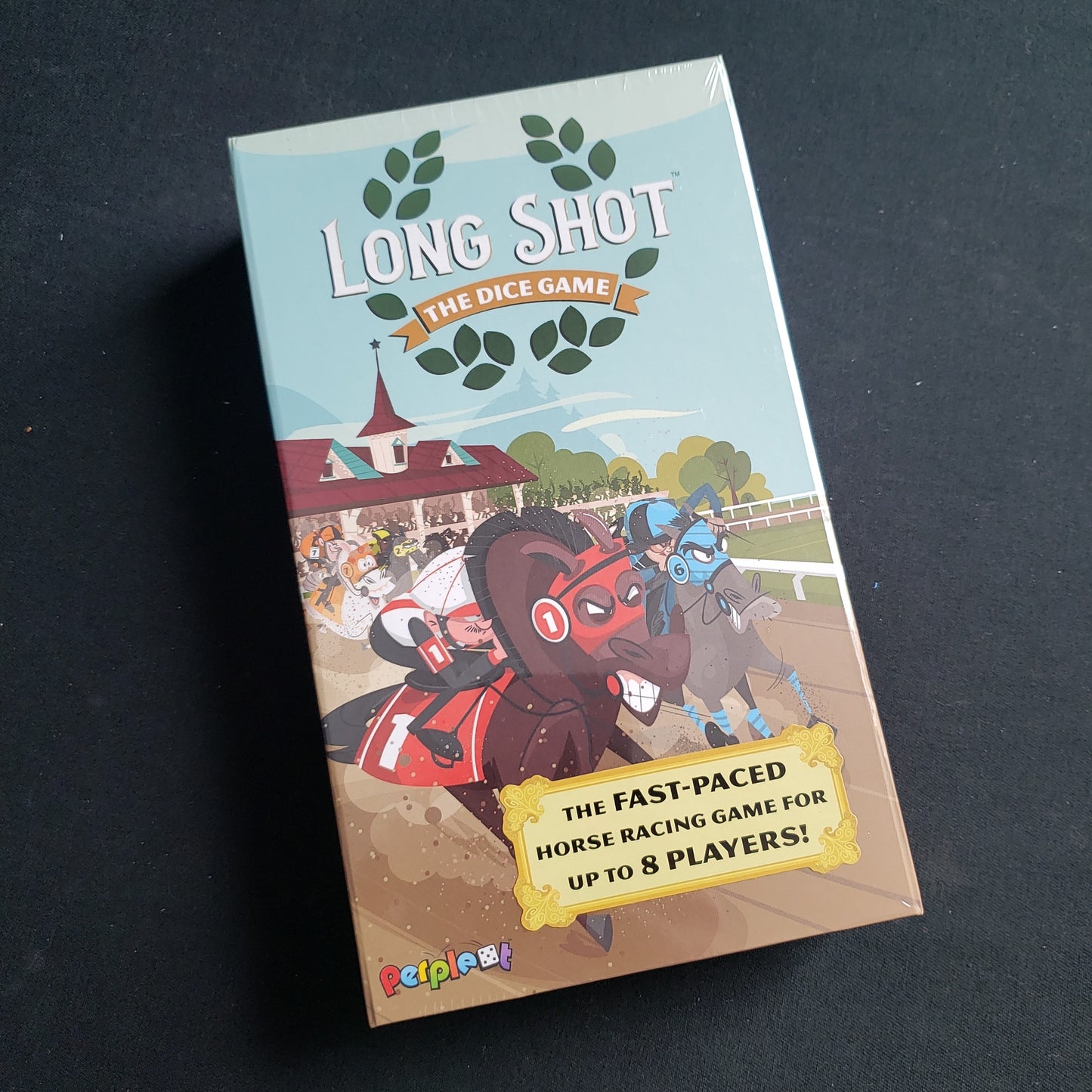 Image shows the front cover of the box of Long Shot: The Dice Game