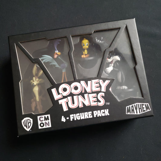 Image shows the front cover of the box of the 4-Figure Pack for the Looney Tunes Mayhem board game