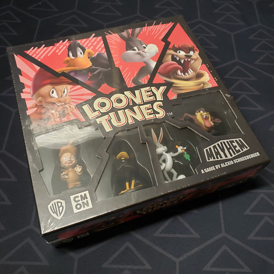 Image shows the front cover of the box for the Looney Tunes Mayhem board game