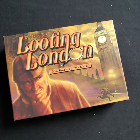 Image shows the front cover of the box of the Looting London card game