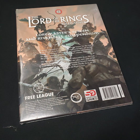 Image shows the back fo the packaging of the Loremaster's Screen and Rivendell Compendium for the Lord of the Rings 5E RPG