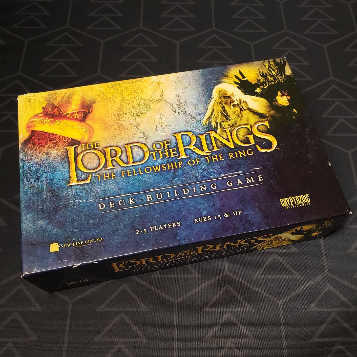 Image shows the front cover of the box of the Lord of the Rings: The Fellowship of the Ring Deckbuilding Game