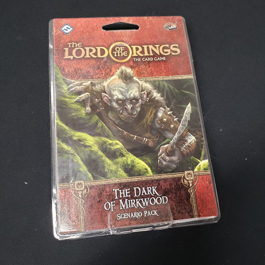 Image shows the front cover of the package of the Dark of Mirkwood Scenario Pack from the Lord of the Rings Card Game