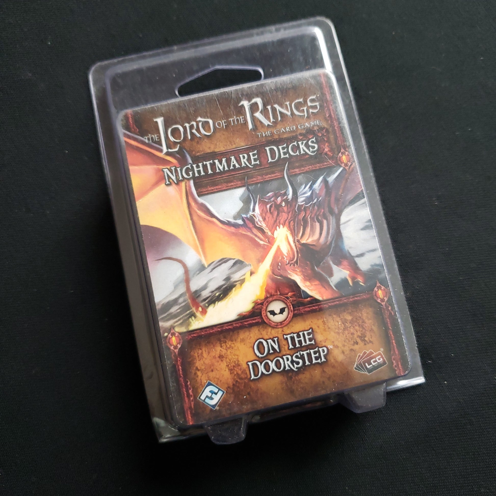 Image shows the front of the package for the On the Doorstep Nightmare Deck for the Lord of the Rings card game