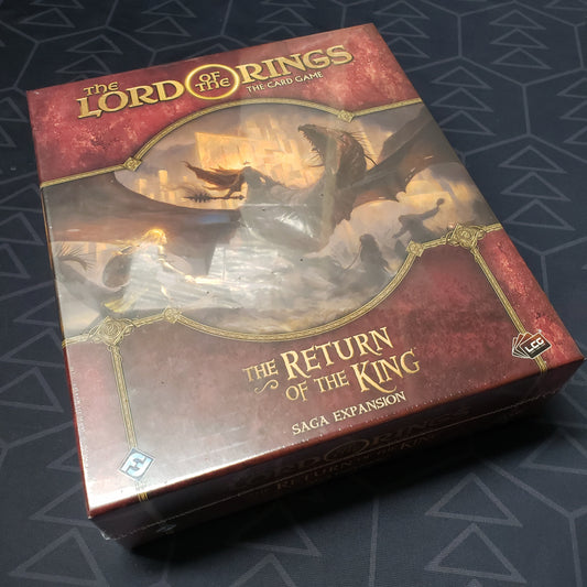 Image shows the front of the package for the Return of the King Saga Expansion Pack for the Lord of the Rings card game