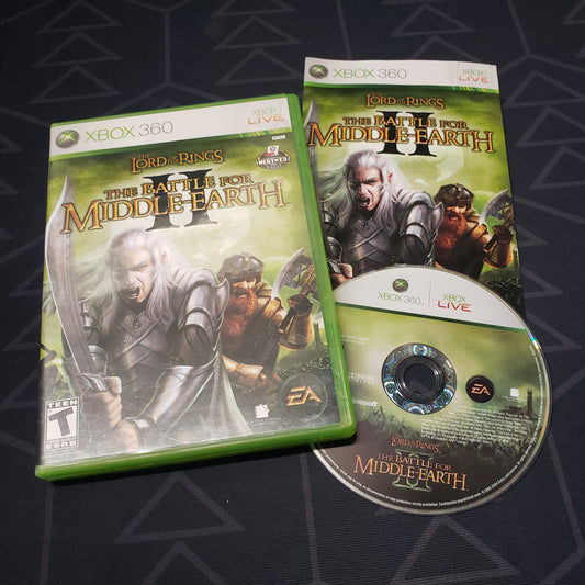 Image shows the case, manual and disc for the video game Lord of the Rings: The Battle for Middle-Earth II for Xbox 360