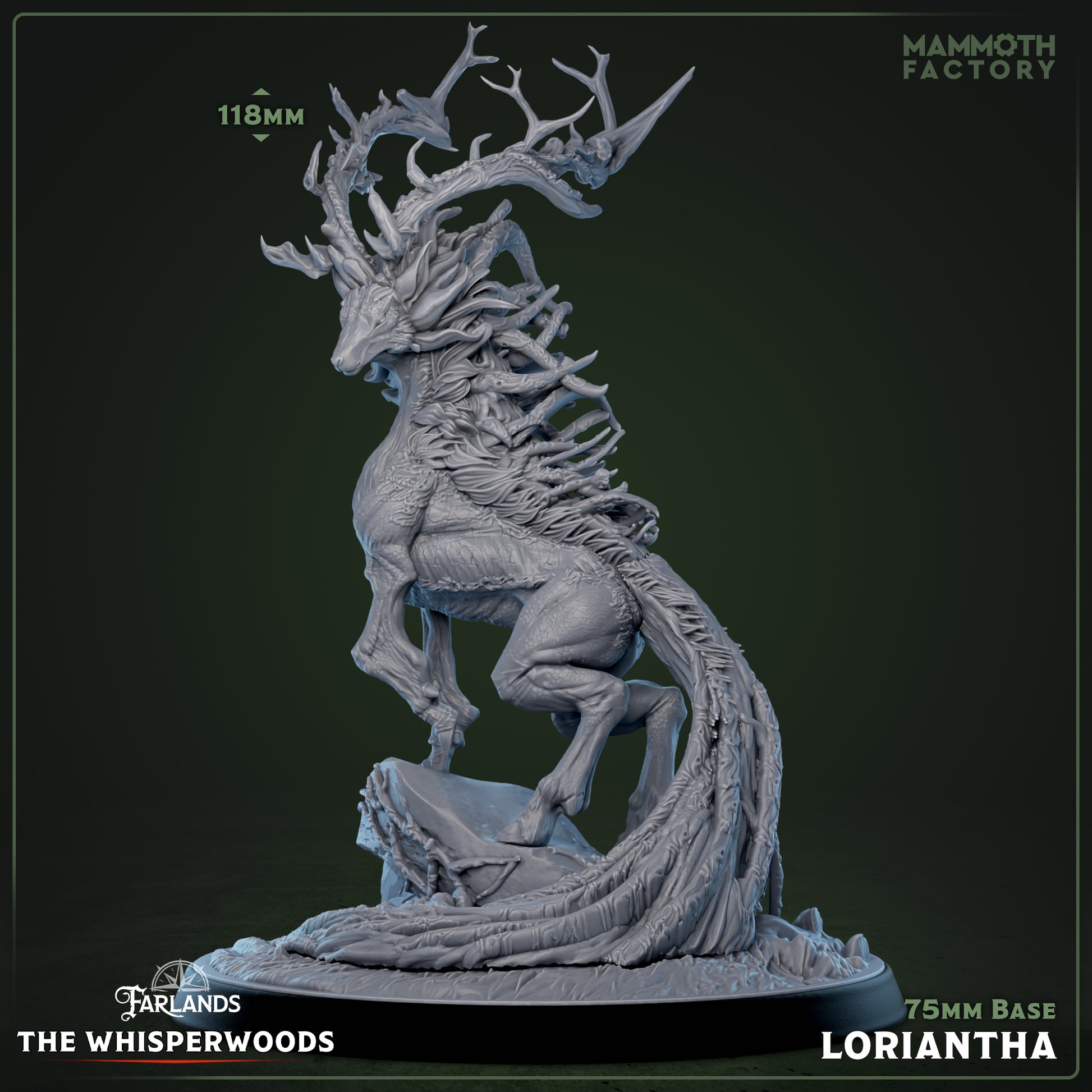 Image shows a 3D render of a forest spirit elemental gaming miniature.