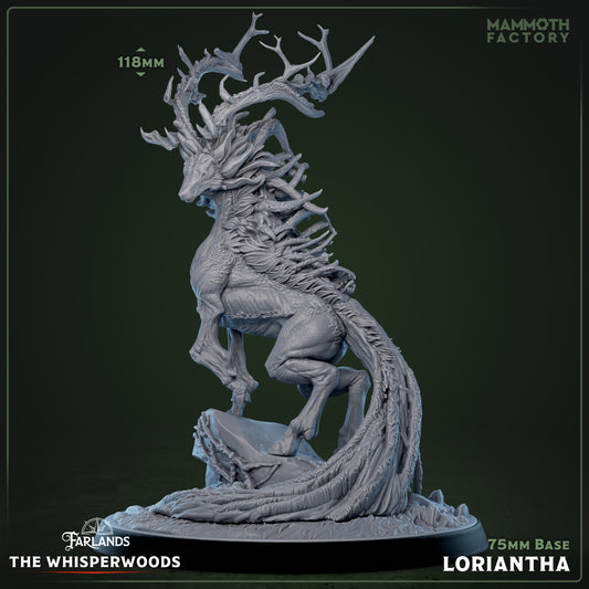 Image shows a 3D render of a forest spirit elemental gaming miniature.