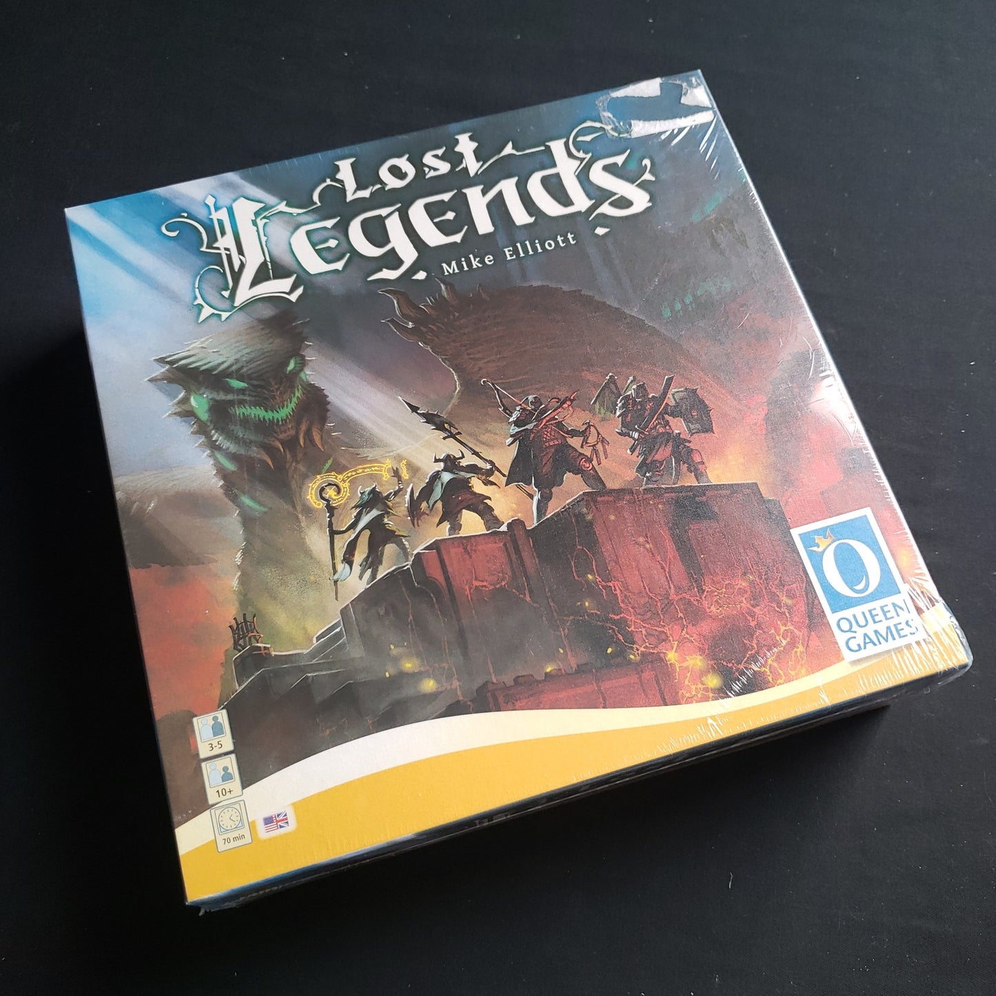 Image shows the front cover of the box of the Lost Legends board game