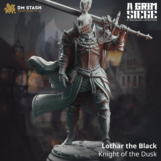 Image shows a 3D render of a human dark paladin gaming miniature.