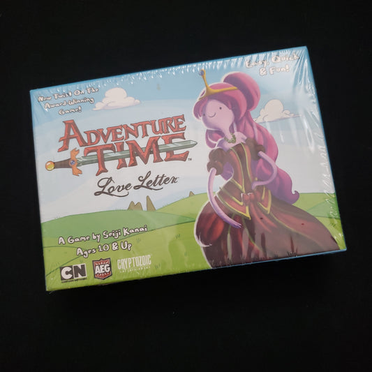 Image shows the front cover of the box of the Love Letter: Adventure Time card game