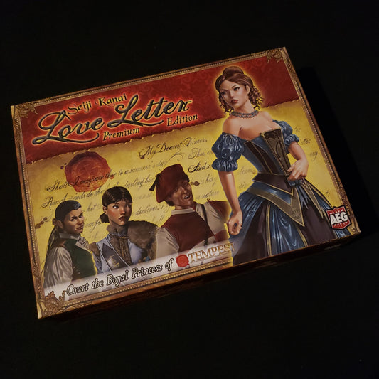 Image shows the front cover of the box of the Love Letter Premium Edition card game