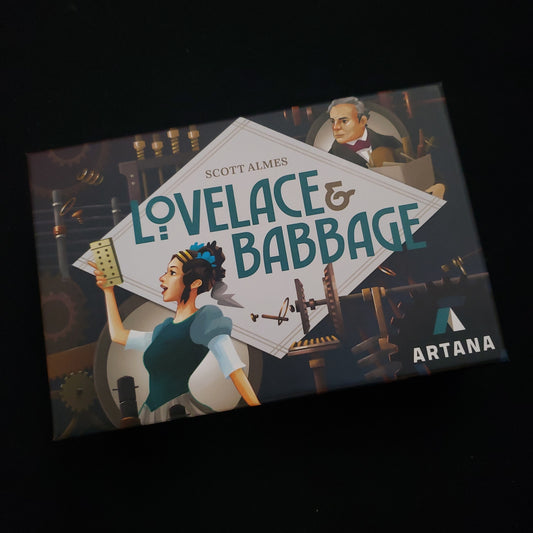 Image shows the front cover of the box of the Lovelace & Babbage board game