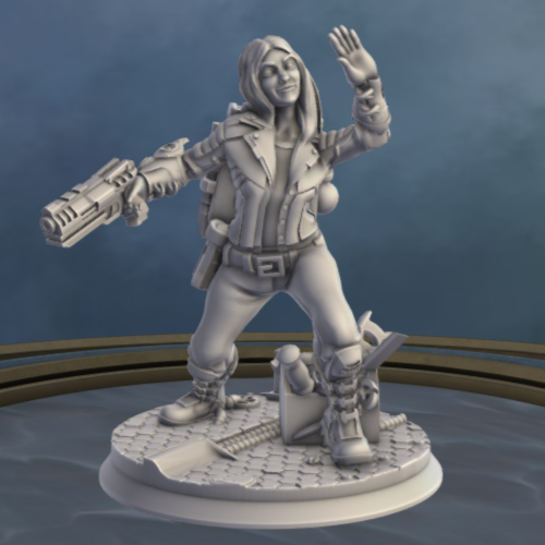 Image shows a 3D render of a vault dweller gaming miniature