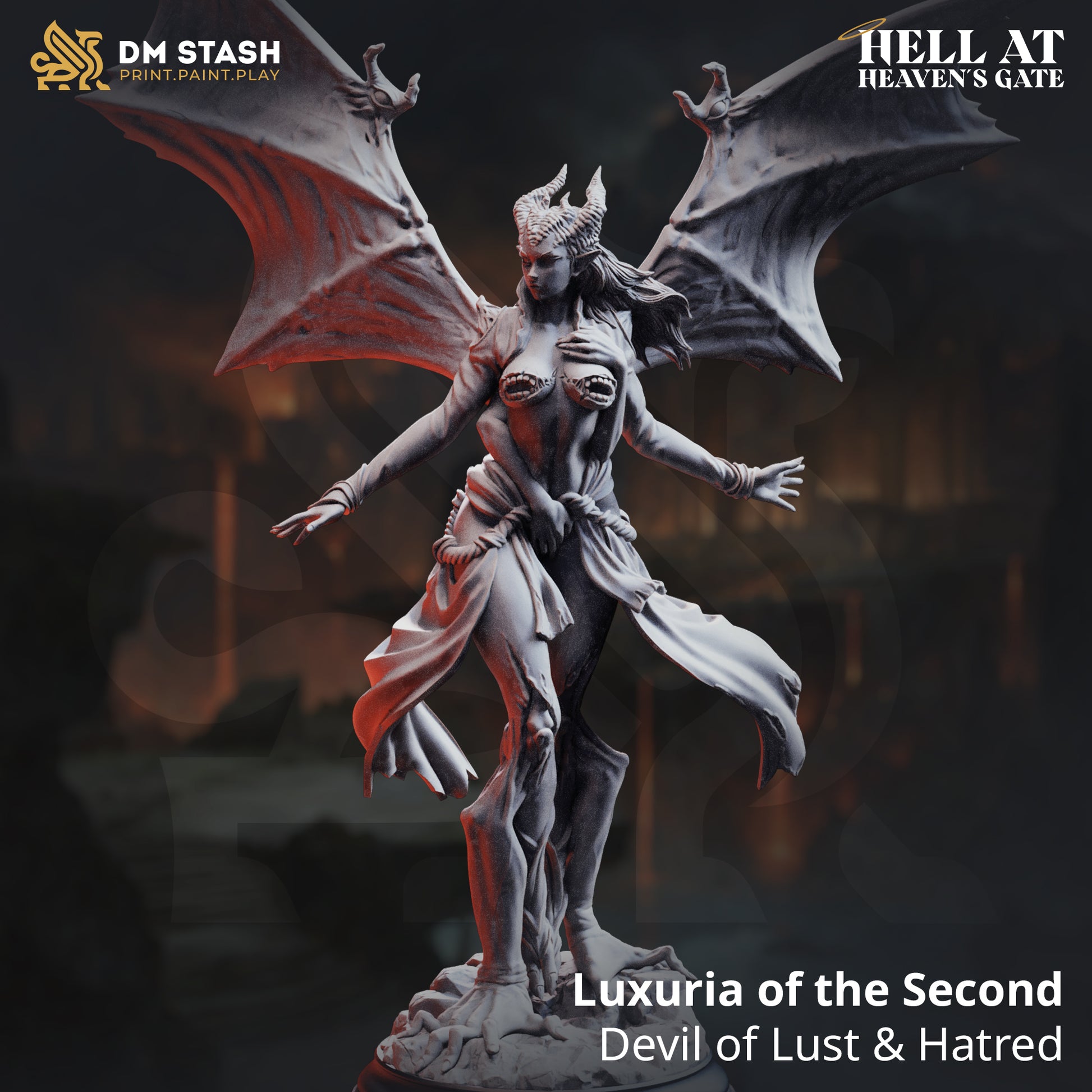 Image shows a 3D render of a succubus gaming miniature.
