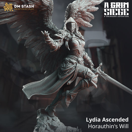 Image shows a 3D render of a angelic knight gaming miniature.