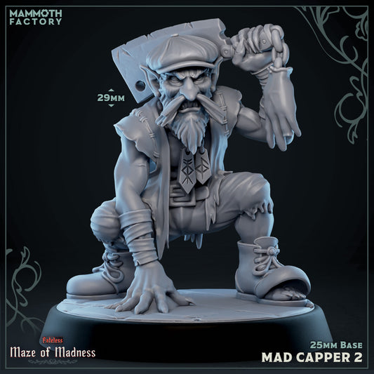Image shows a 3D render of a creepy gnome gaming miniature with a meat cleaver