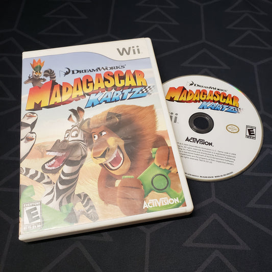 Image shows the case and disc for the video game Madagascar Kartz for Nintendo Wii