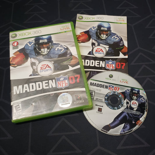 Image shows the case, manual and disc for the video game Madden NFL 07 for Xbox 360