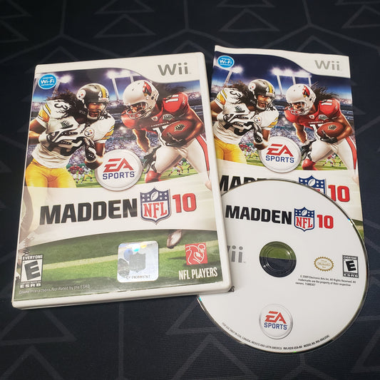 Image shows the case, manual & disc for the video game Madden NFL 10 for Nintendo Wii