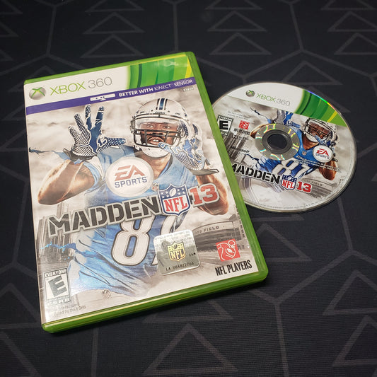 Image shows the case and disc for the video game Madden NFL 13 for Xbox 360